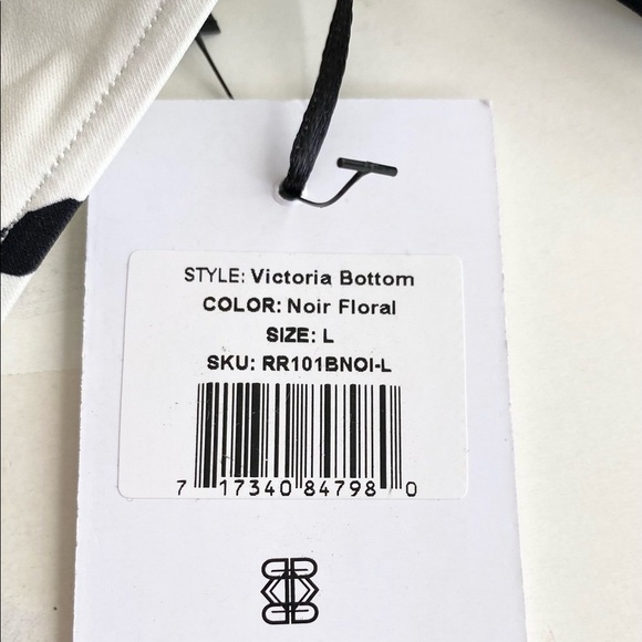 Revel Rey String Bikini Bottom Victoria Black White Floral Adjustable Ties L - Picture 9 of 12